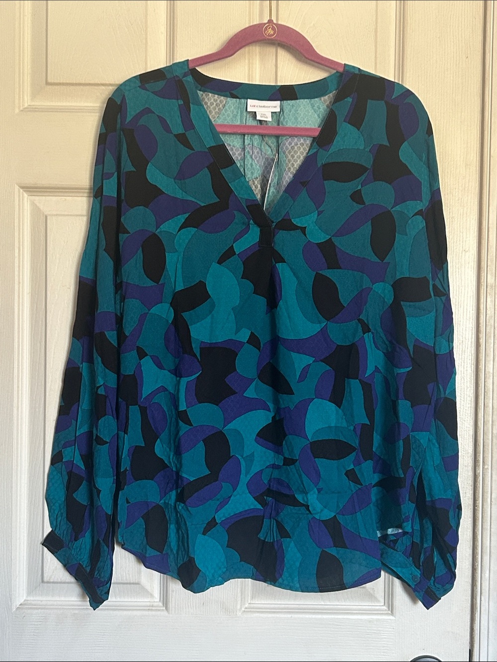 NWT Liz Claiborne multicolor geometric print long sleeve blouse size XXL
